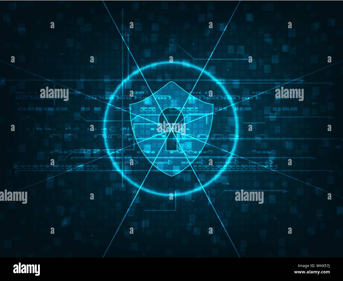 Cyber security concept: Shield With Keyhole icon on digital data ...