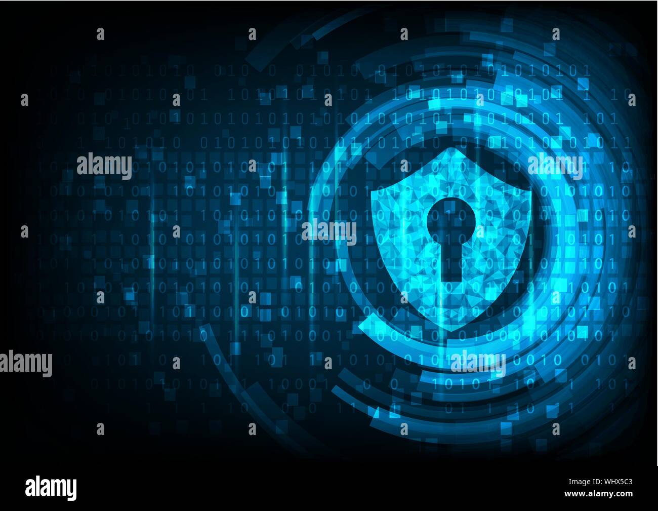 Cyber security concept: Shield With Keyhole icon on digital data ...