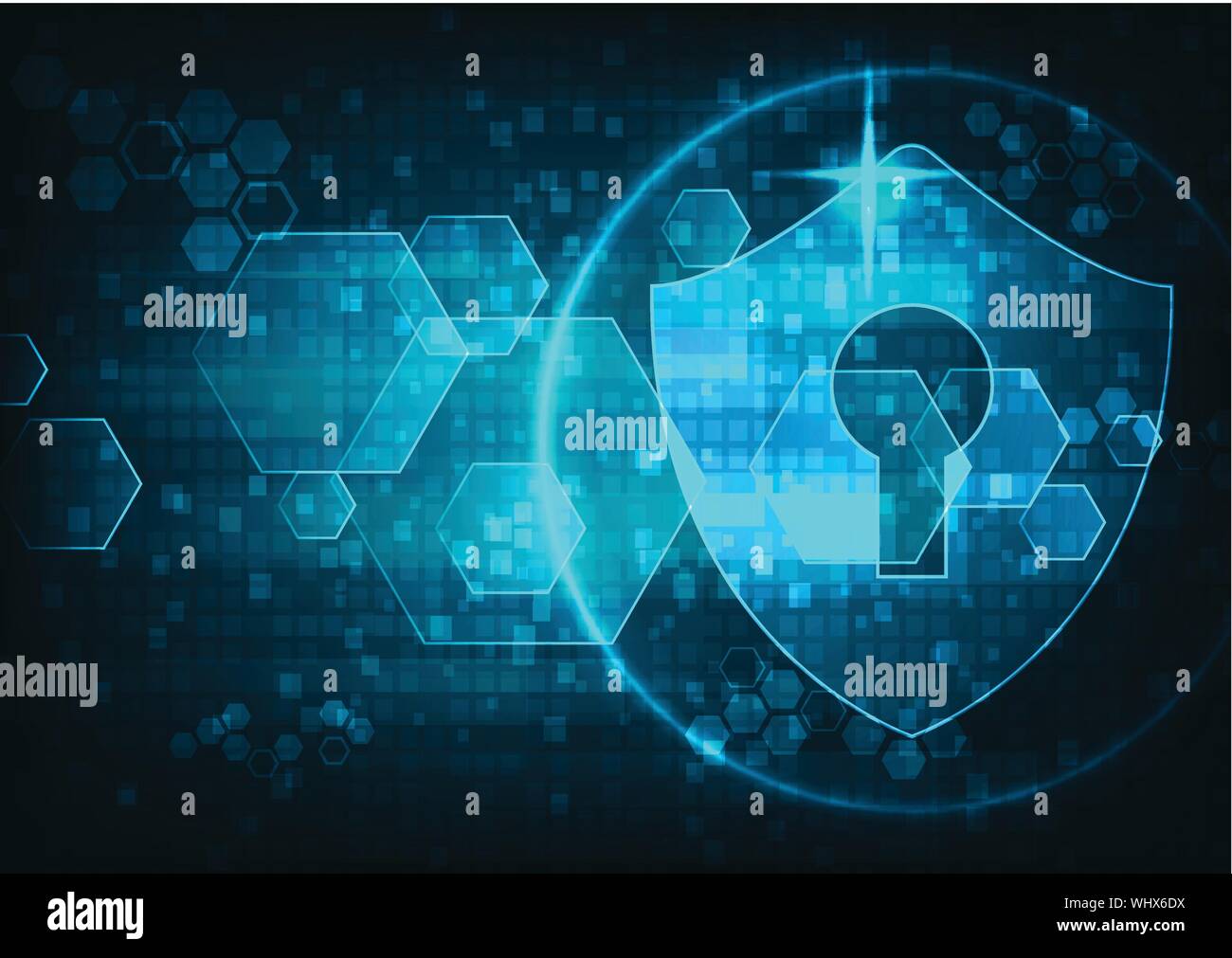 Cyber security concept: Shield With Keyhole icon on digital data ...