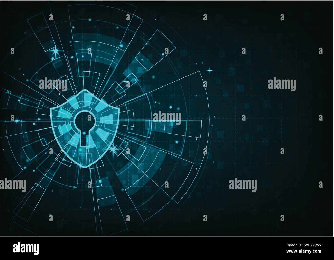 Cyber security concept: Shield With Keyhole icon on digital data ...