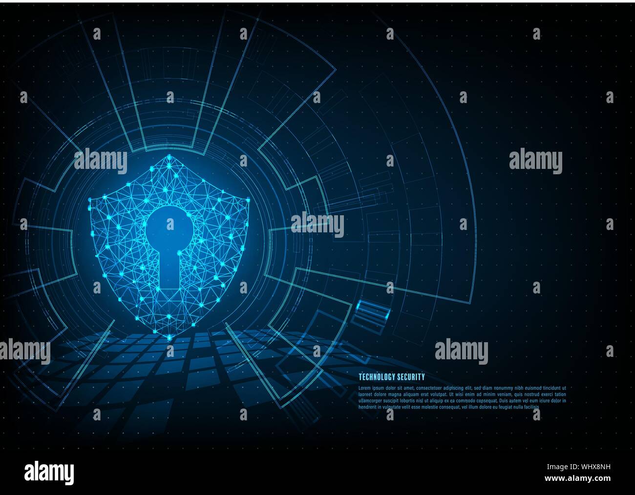 Cyber security concept: Shield With Keyhole icon on digital data ...