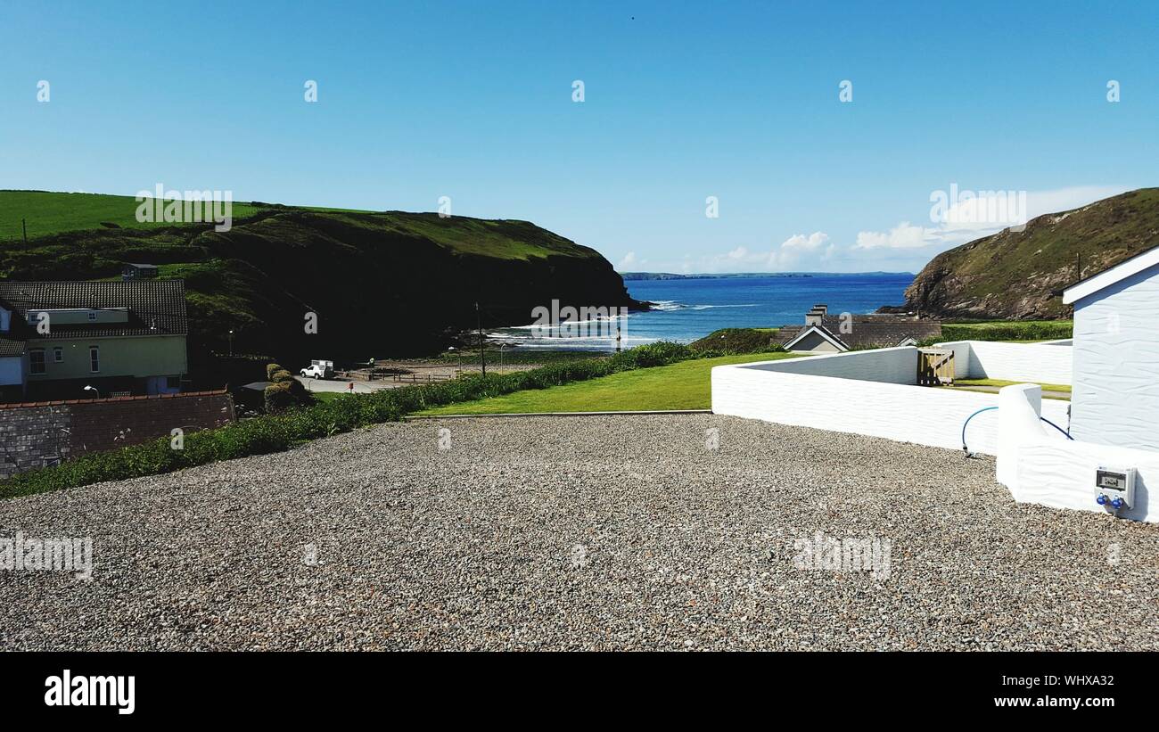 Scenic View Of Sea And Cliffs At Pembrokeshire Coast National Park Stock Photo