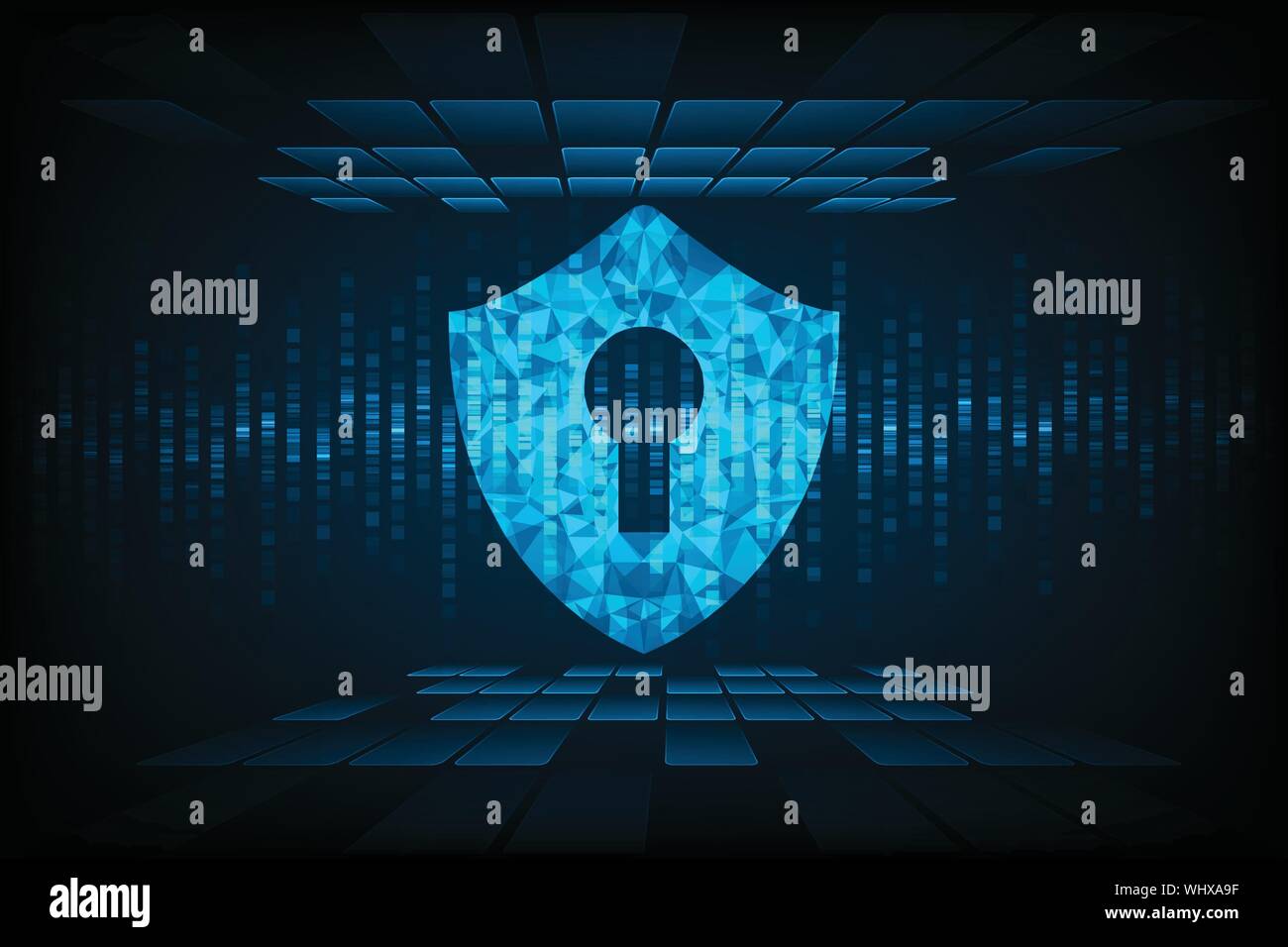 Cyber security concept: Shield With Keyhole icon on digital data ...