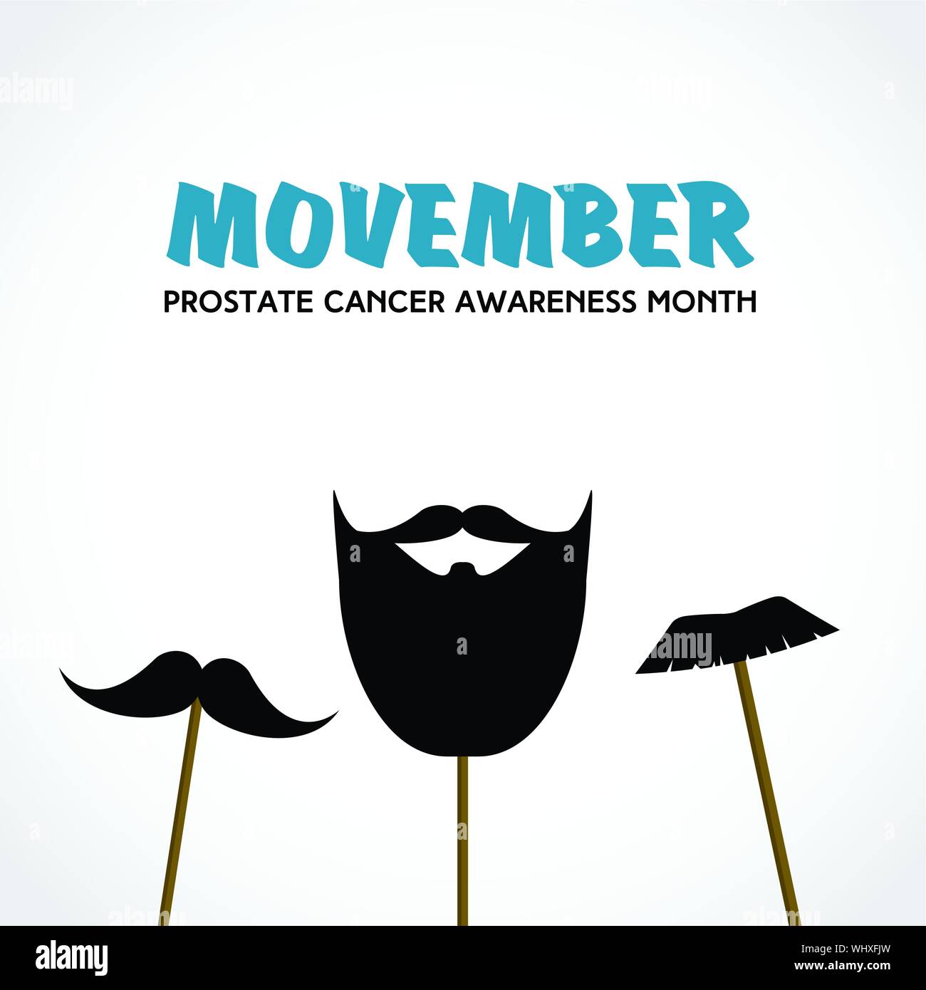 Movember. Prostate cancer awareness month. Vector card with mustache props Stock Vector