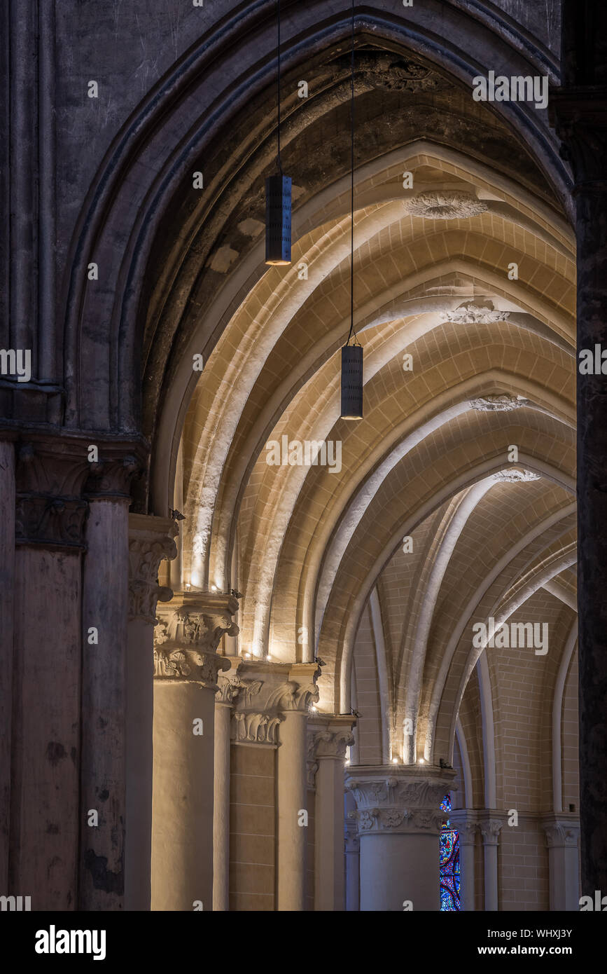 Chartres Cathedral Arches With Lights Stock Photo