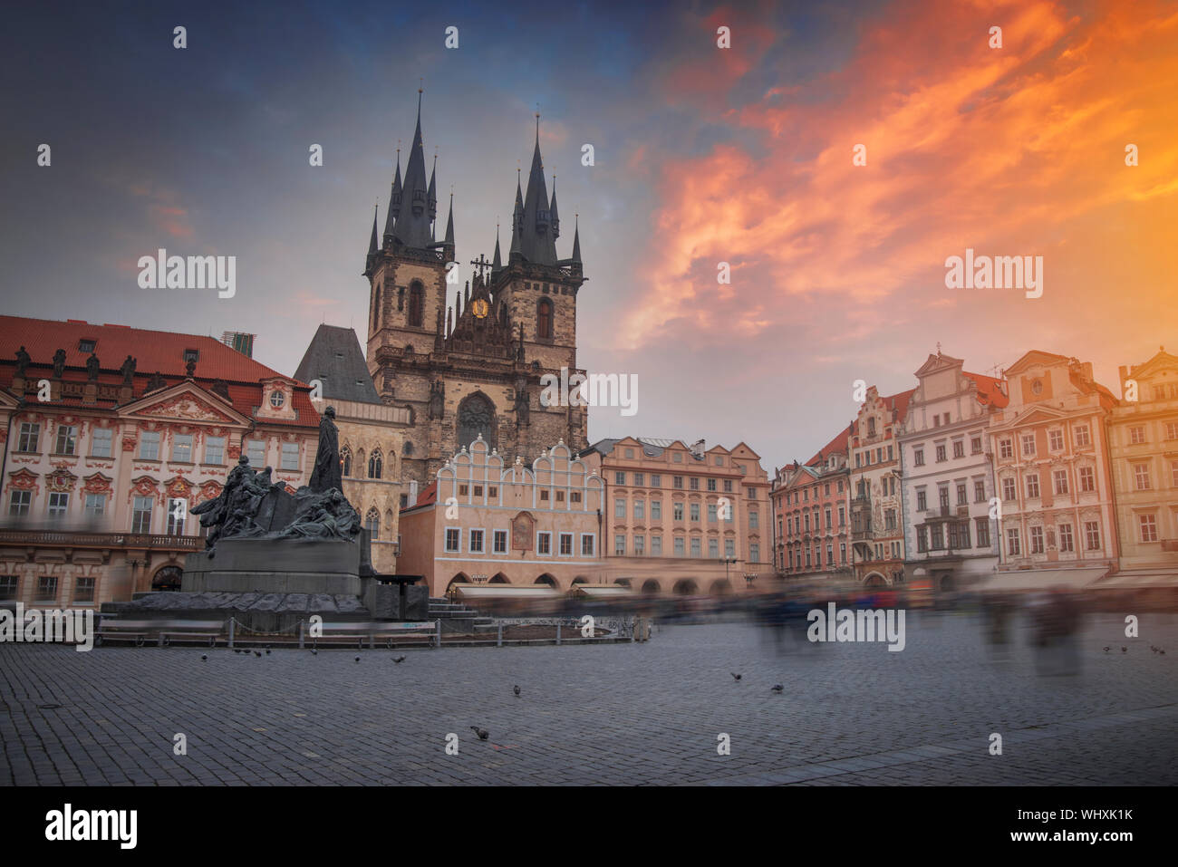 Prague Old town square, Tyn Cathedral. under sunlight. Stock Photo