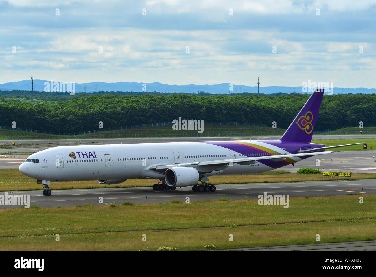 Sapporo, Japan - Jul 3, 2019. Thai Airways HS-TKB (Boeing 777-300