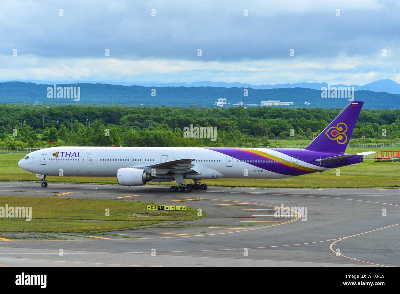 Sapporo, Japan - Jul 3, 2019. Thai Airways HS-TKB (Boeing 777-300