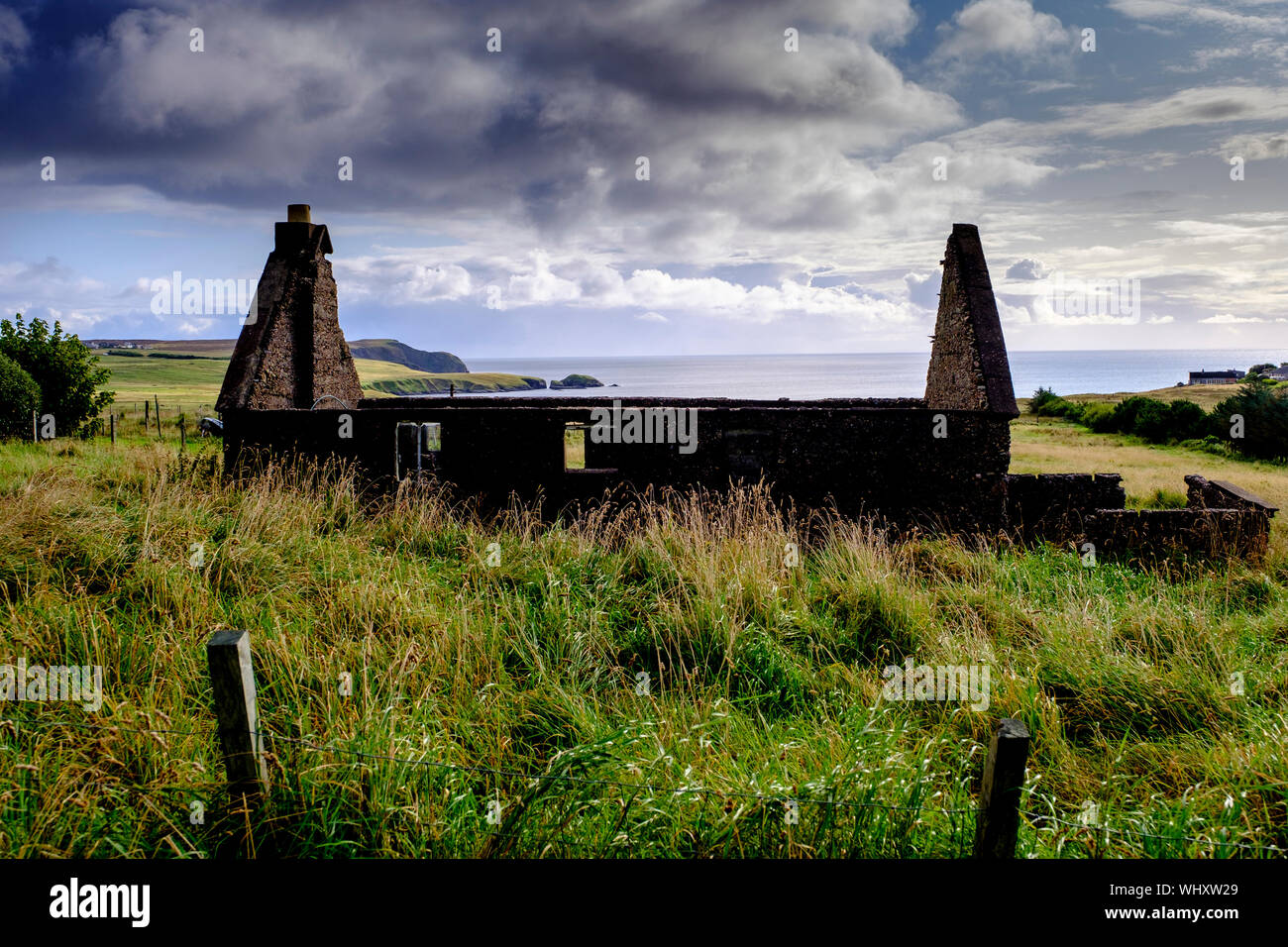 A ruined cottage in Lower Bayble near Stornoway on the island of Lewis, Outer Hebrides, Scotland Stock Photo