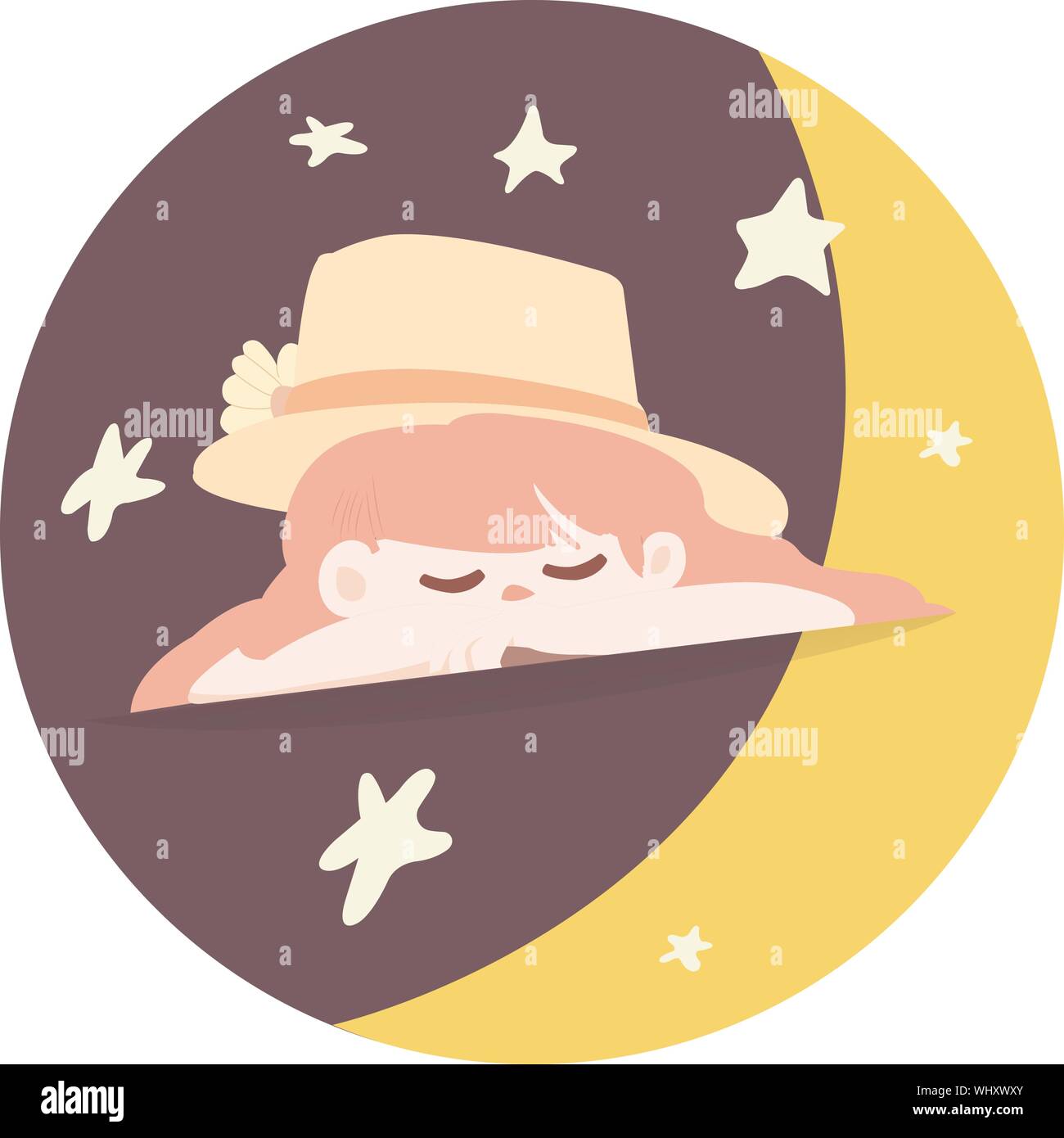 Cute girl cartoon sleep in circle with moon and star vector illustration.Illustration kawaii girl cartoon logo Stock Vector