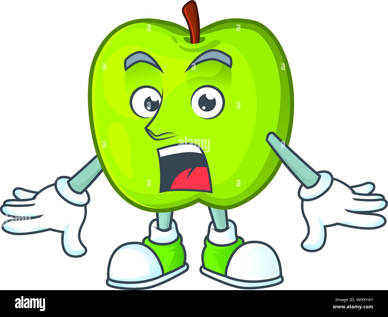 Surprised granny smith green apple cartoon mascot Stock Vector Image