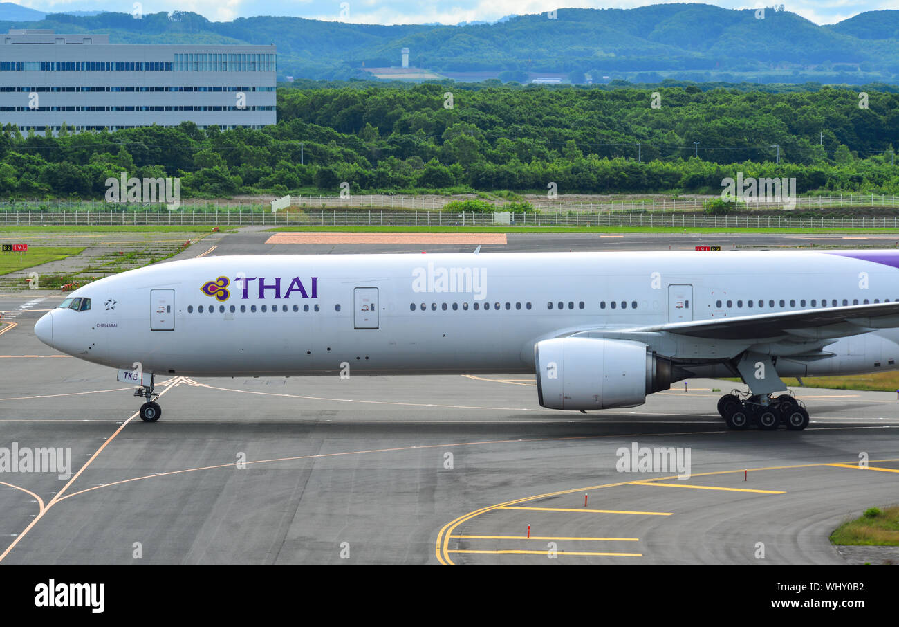 Sapporo, Japan - Jul 3, 2019. Thai Airways HS-TKB (Boeing 777-300