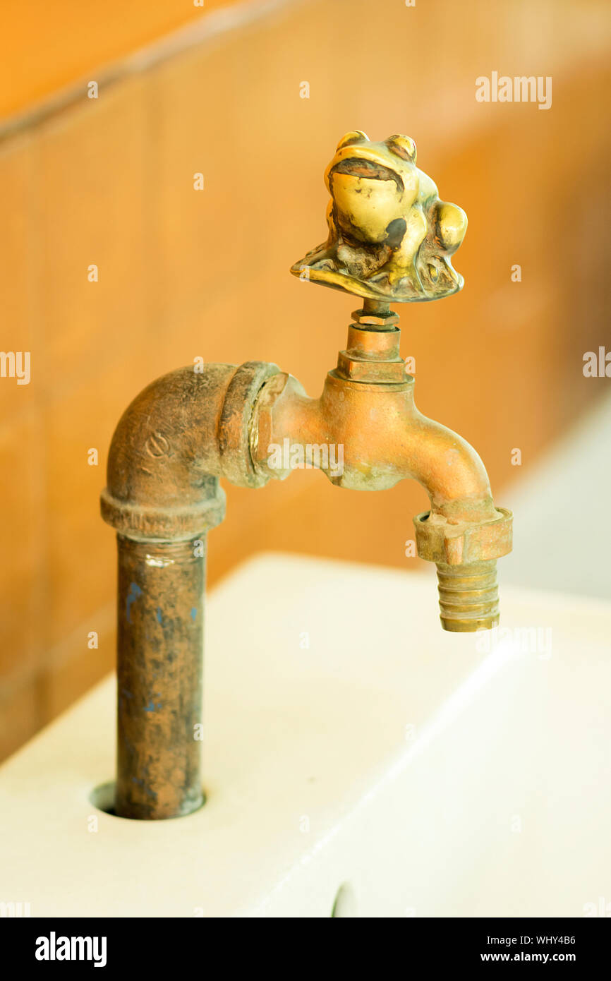 Old style faucet brass frog Stock Photo