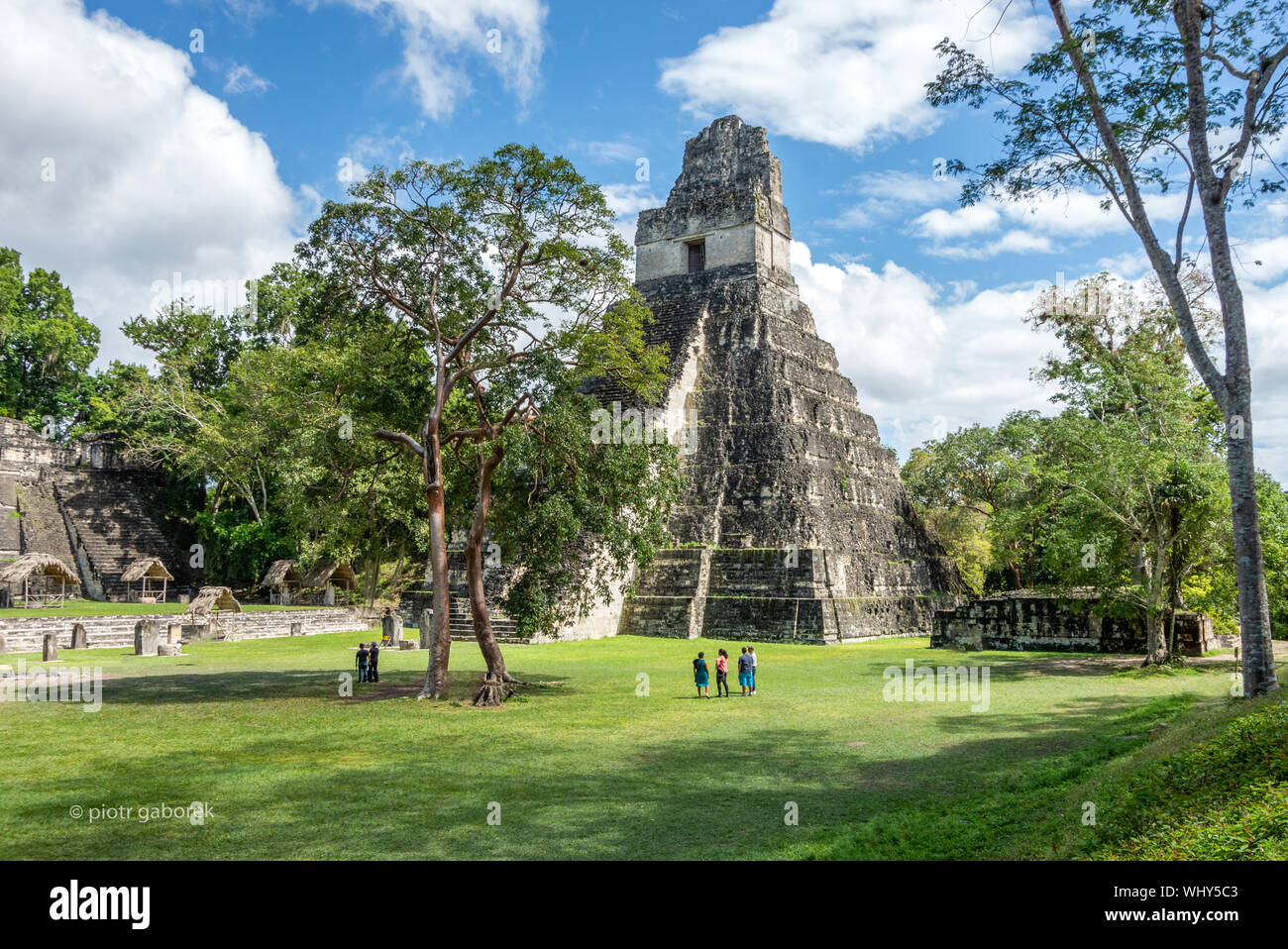 Temple I of the pre-Columbian Maya archaeological site of Tikal in Guatemala. Stock Photo