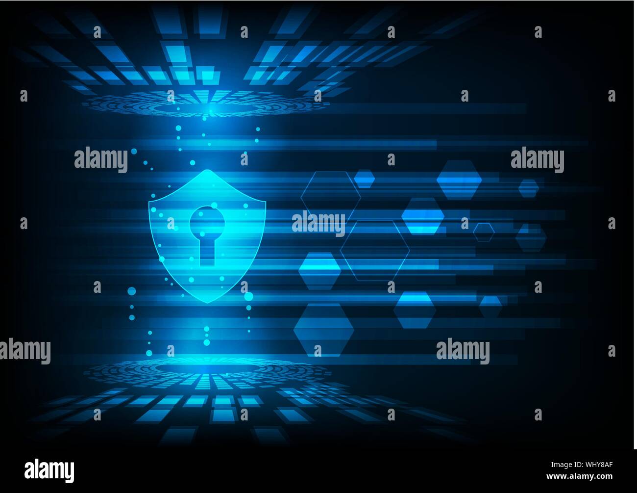 Cyber security concept: Shield With Keyhole icon on digital data ...