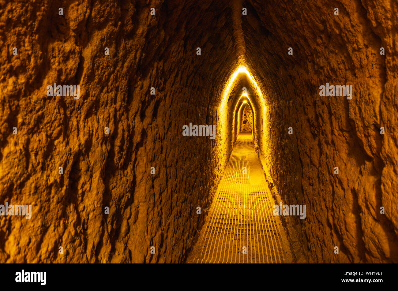 Ancient tunnel under The Great Pyramid of Cholula, Puebla, Mexico. Stock Photo