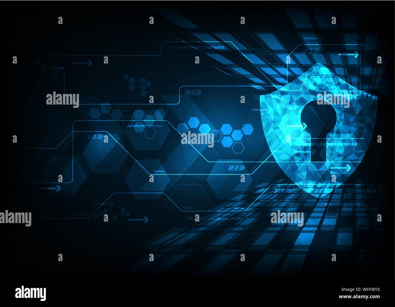 Cyber security concept: Shield With Keyhole icon on digital data ...