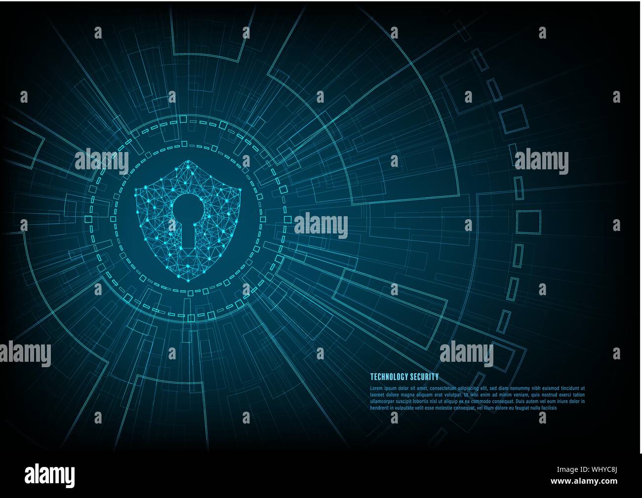 Cyber security concept: Shield With Keyhole icon on digital data ...