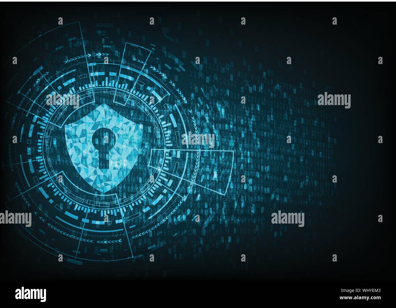 Cyber security concept: Shield With Keyhole icon on digital data ...