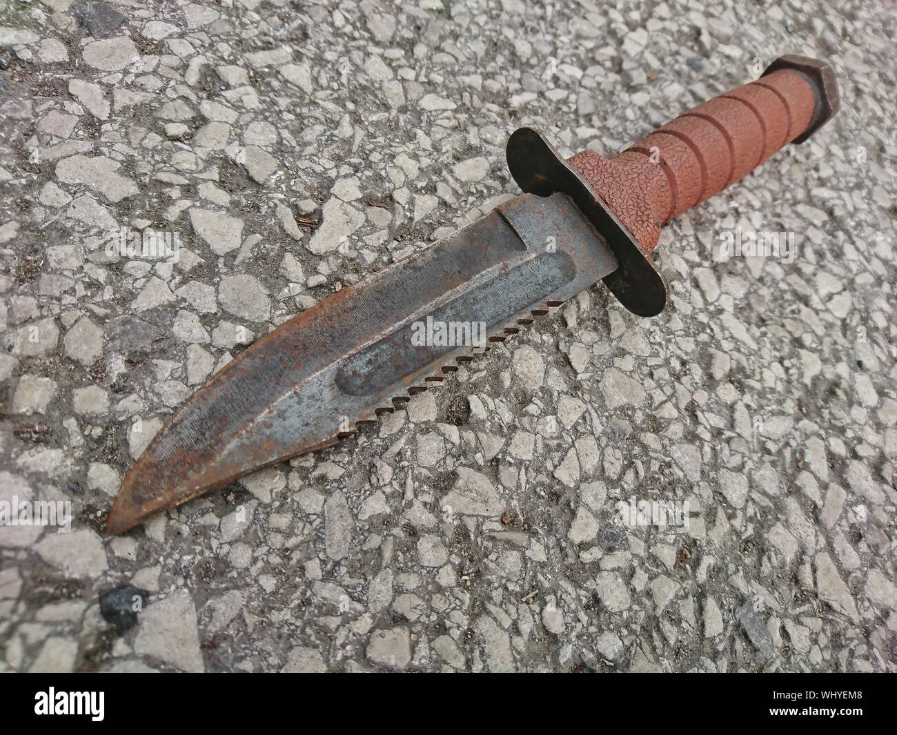 High Angle View Of Rusty Knife On Ground Stock Photo Alamy