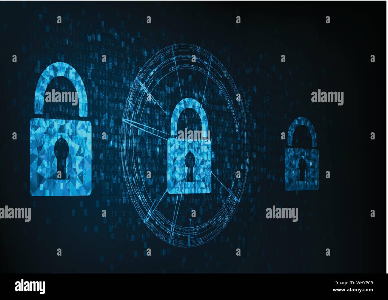 Cyber security concept: Shield With Keyhole icon on digital data ...