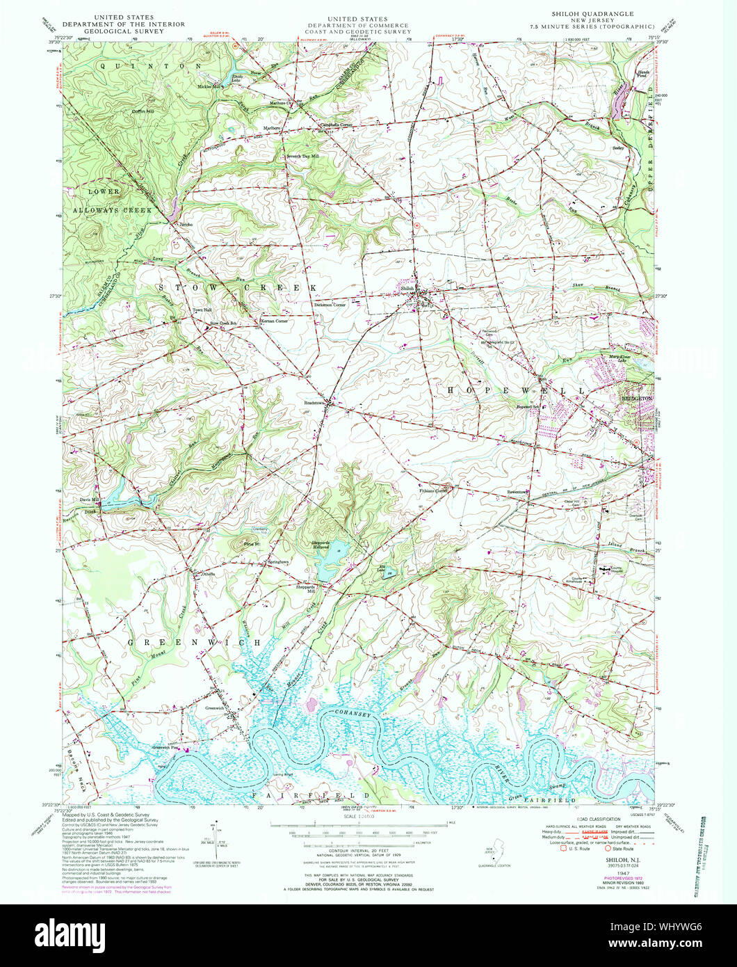 USGS TOPO Map New Jersey NJ Shiloh 254884 1947 24000 Restoration Stock Photo