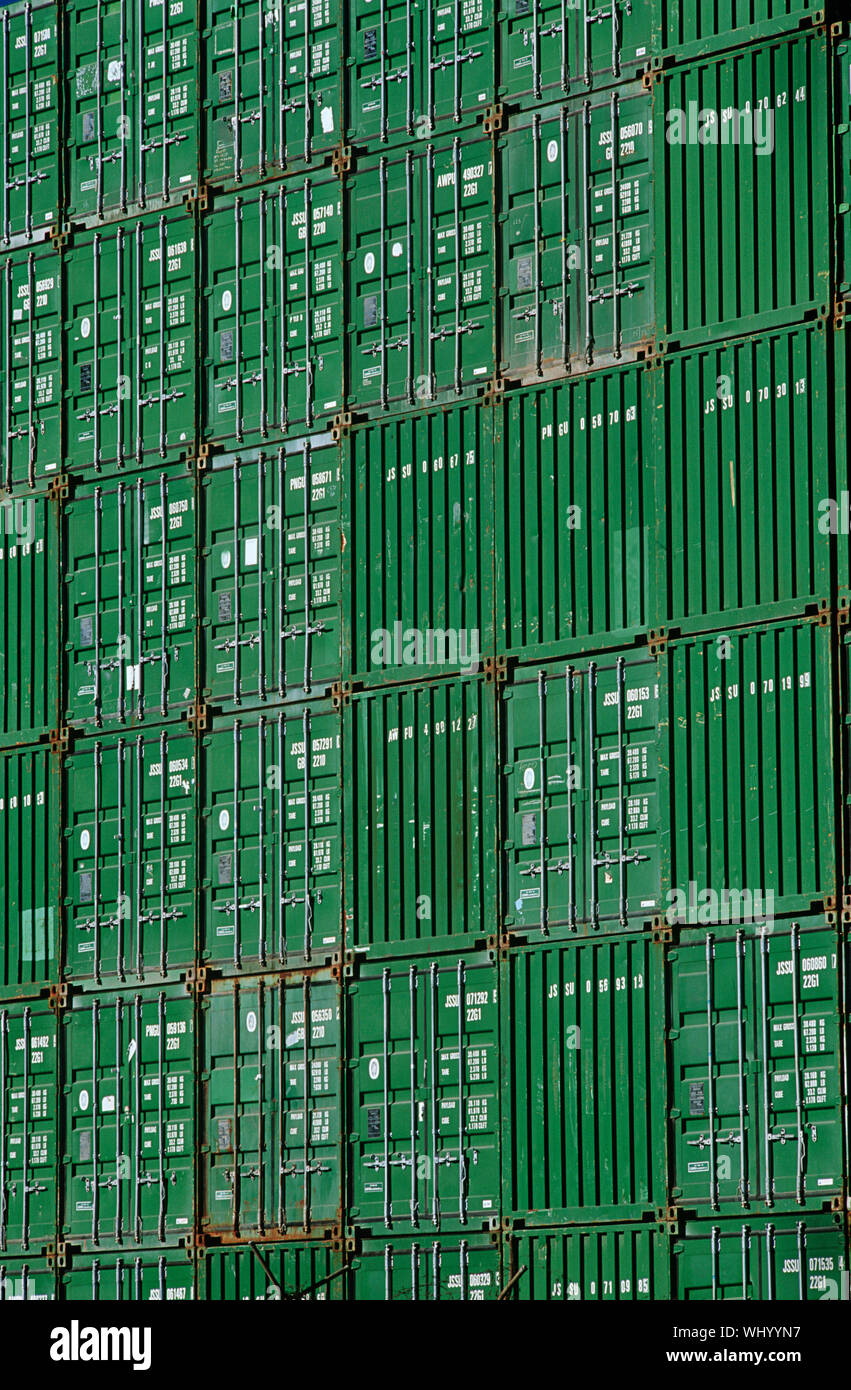 Shipping containers in storage yard Stock Photo Alamy