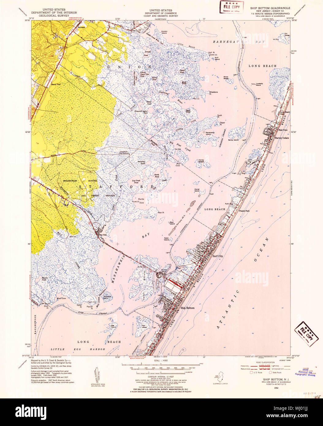 USGS TOPO Map New Jersey NJ Ship Bottom 254886 1952 24000 Restoration Stock Photo