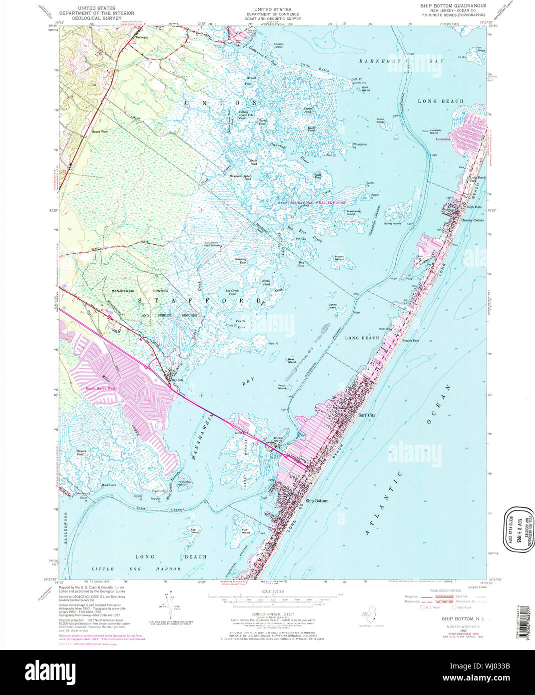 USGS TOPO Map New Jersey NJ Ship Bottom 254887 1952 24000 Restoration Stock Photo