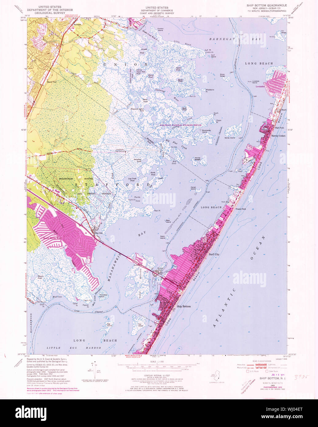 USGS TOPO Map New Jersey NJ Ship Bottom 254888 1952 24000 Restoration Stock Photo