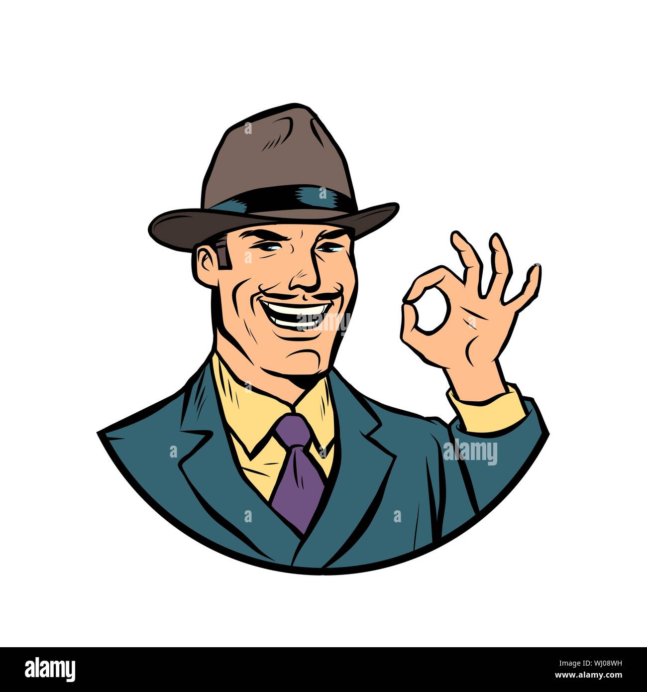 retro businessman OK gesture. Comic cartoon pop art retro vector drawing illustration Stock Vector