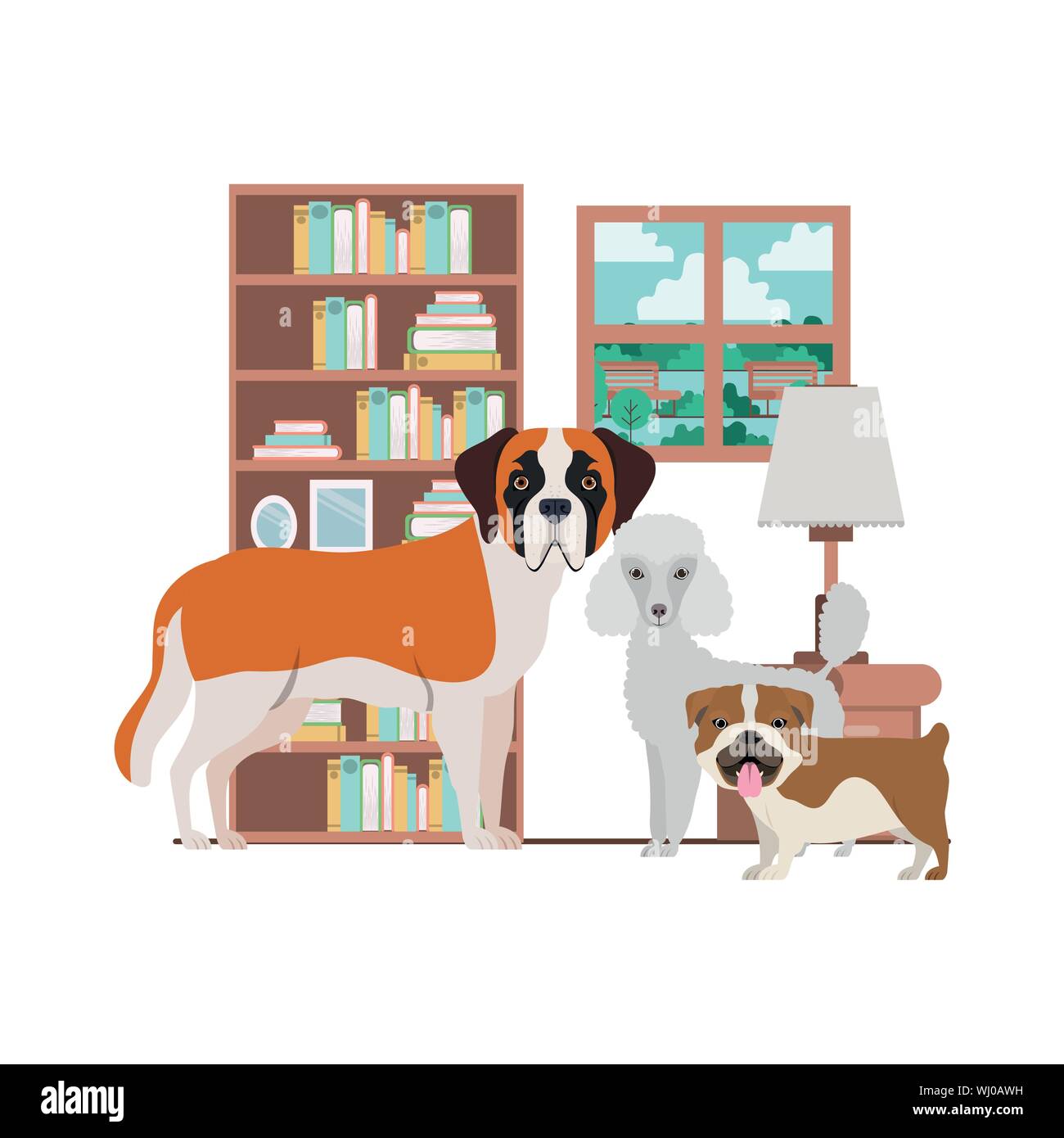 cute and adorable dogs in living room Stock Vector Image & Art - Alamy