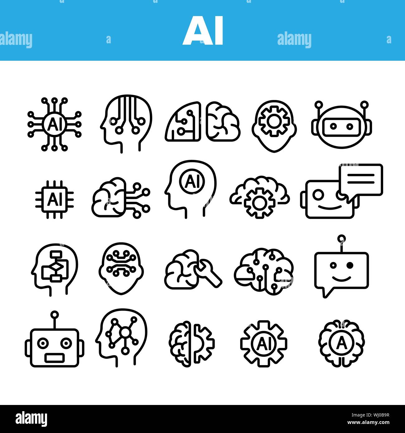 Artificial Intelligence Elements Vector Icons Set Stock Vector Image ...