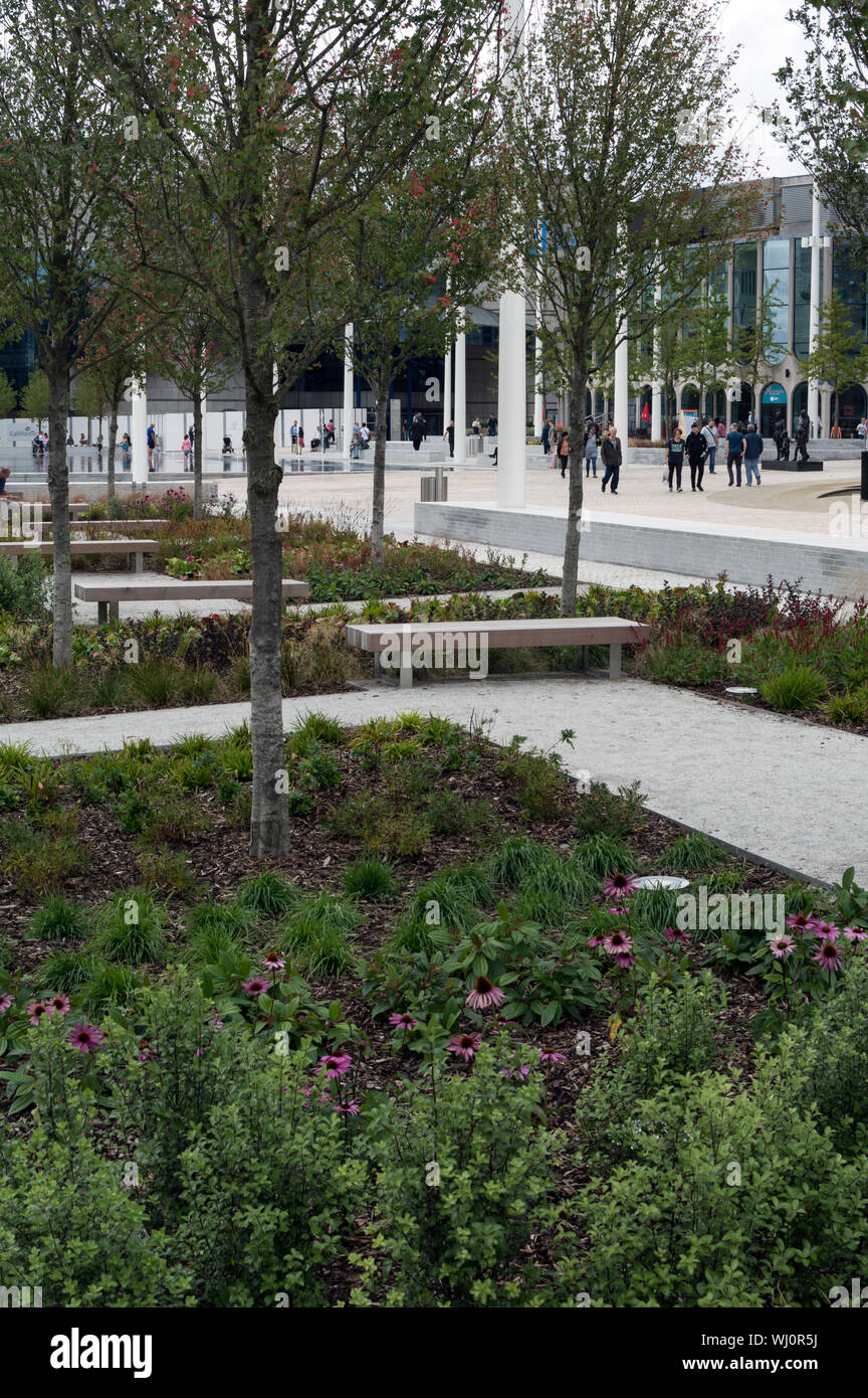 New landscaping in Centenary Square, Birmingham, UK Stock Photo