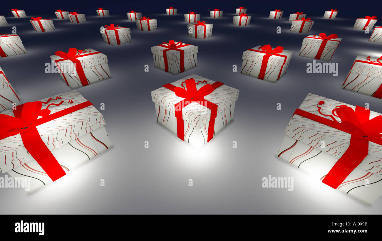 Gift box in snowy at Northpole on Christmas and new year day Stock Photo