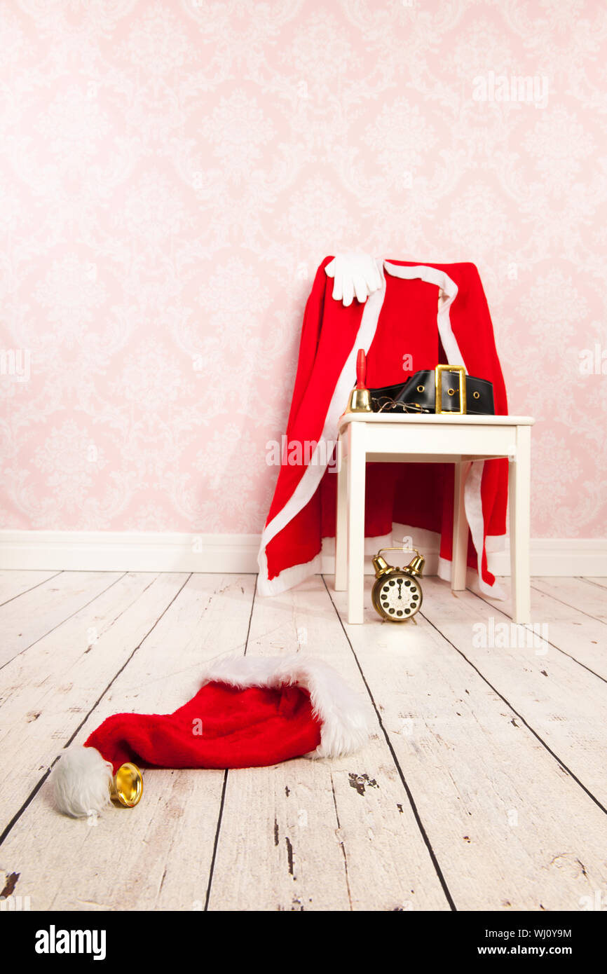 Bedroom Of Santa Claus With Clothes On The Chair Stock Photo Alamy