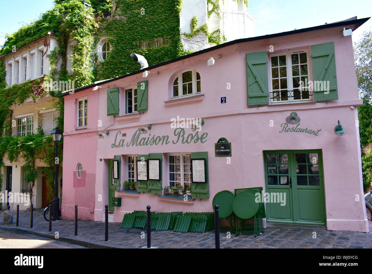 Famous La Maison Rose cafe restaurant located at Montmartre. Paris, France.  August 12, 2019 Stock Photo - Alamy