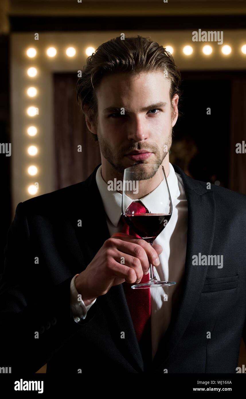 Sommelier Or Man With Beard And Hairstyle In Formal Outfit With