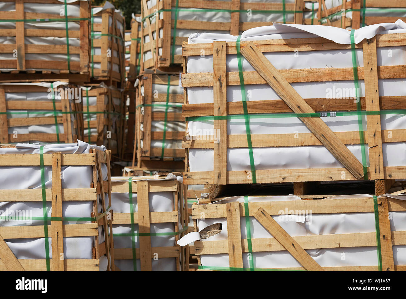 Stacked Crates of Building Materials Stock Photo Alamy