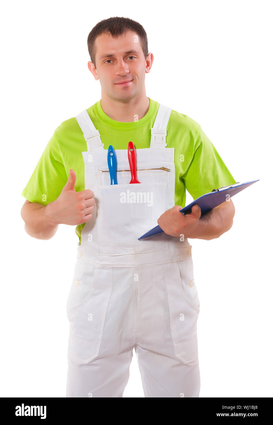 Painter with a clipboard and thumb up Stock Photo
