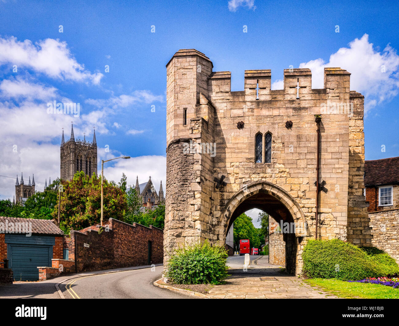 Pottergate Arch, on Pottergate, Lincoln, was formerly the southern gate in the wall surrounding Lincoln Cathedral. Stock Photo