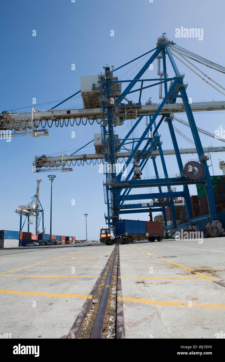 Container Distance Cyprus Truck loaded with containers leaving seaport at Limassol Cyprus Stock ...