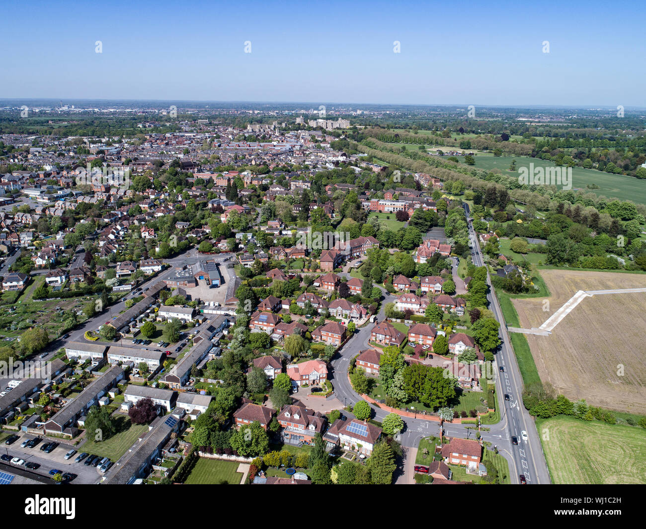 Aerial photo of Windsor looking towards Castle Stock Photo