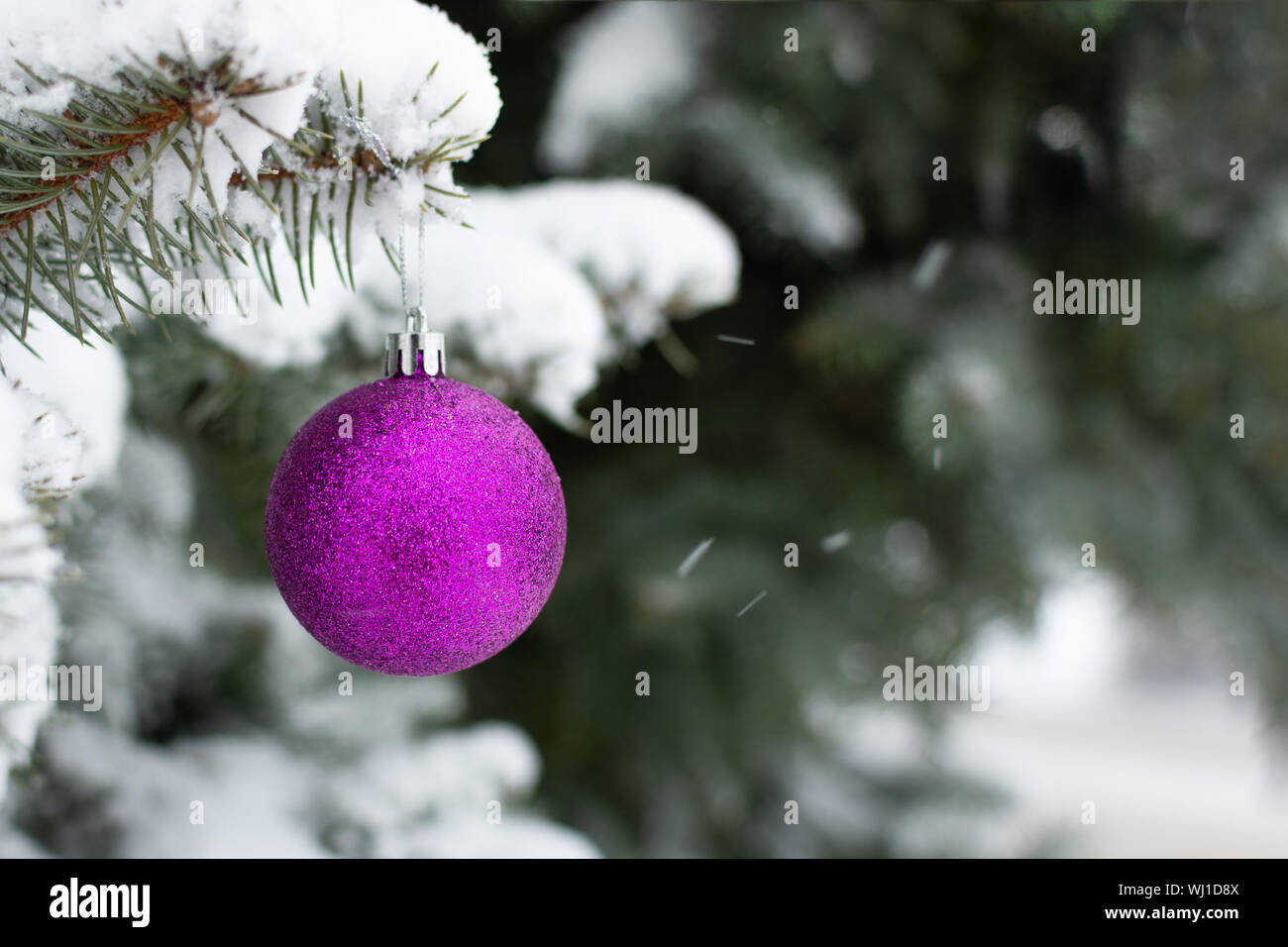 Download Decorated Christmas Tree Outdoors Christmas Greeting Card Christmas Decoration On Snowy Tree Background Copy Space Mockup For Design Stock Photo Alamy