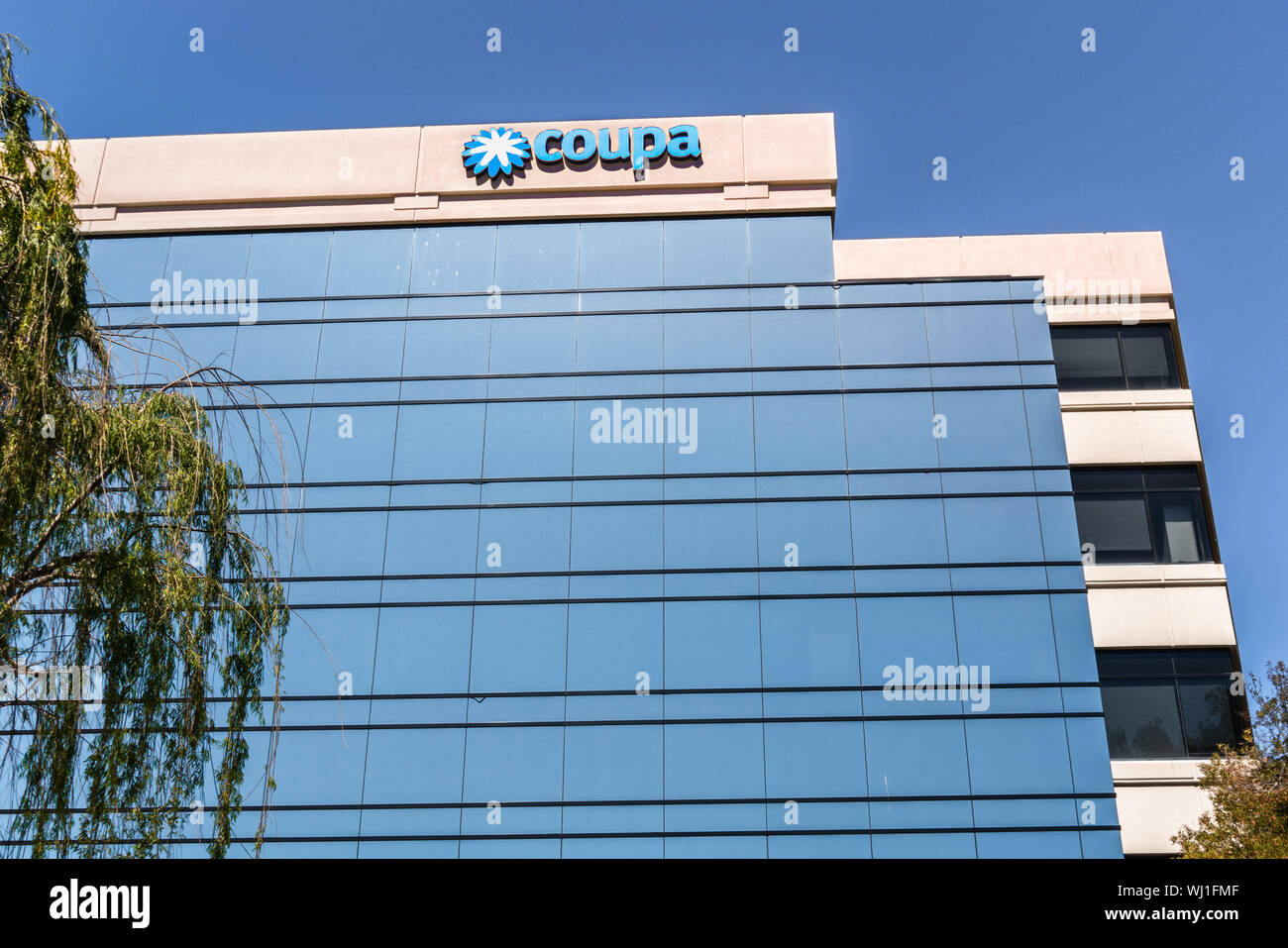 August 24, 2019 San Mateo / CA / USA - Coupa headquarters in Silicon Valley; Coupa Software is a global technology platform for Business Spend Managem Stock Photo