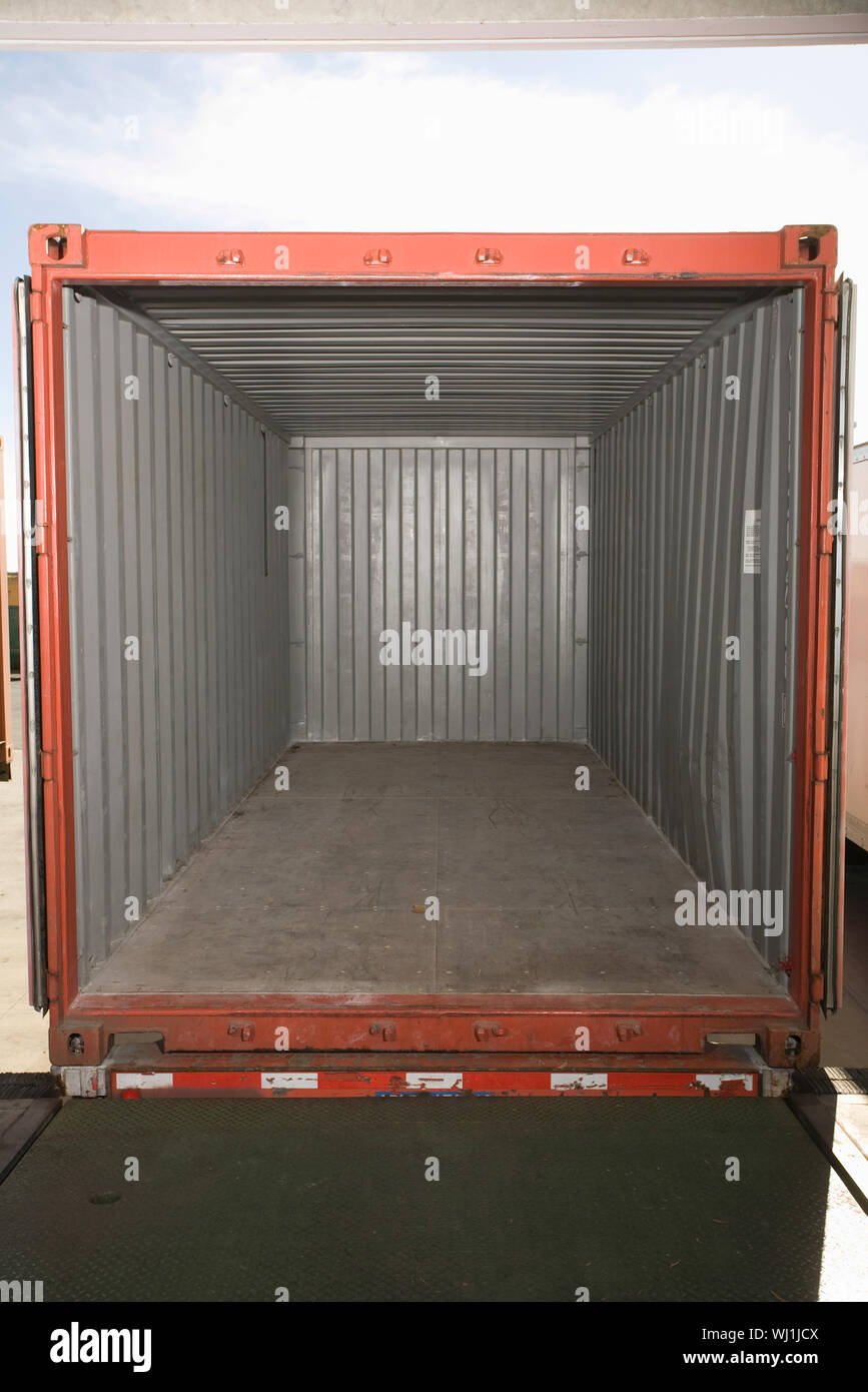 View of an empty container in distribution warehouse Stock Photo Alamy