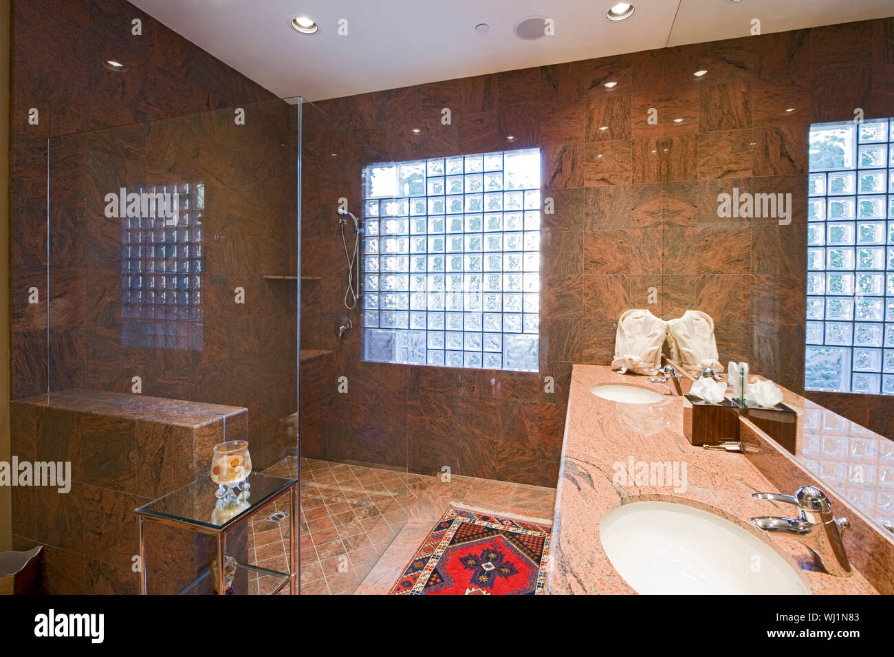 View of a spacious bathroom in the house Stock Photo