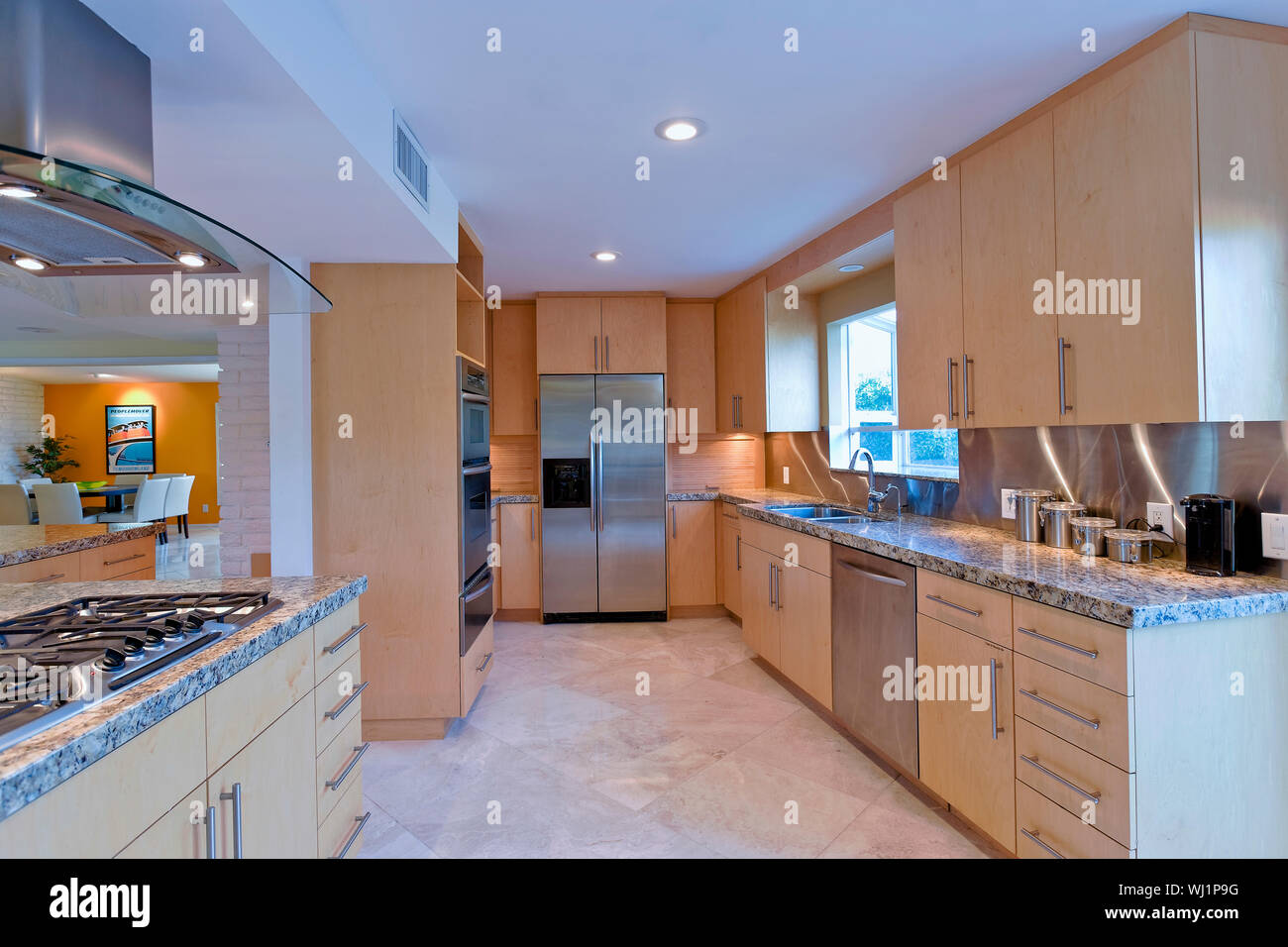 View of a modern kitchen in a house Stock Photo - Alamy