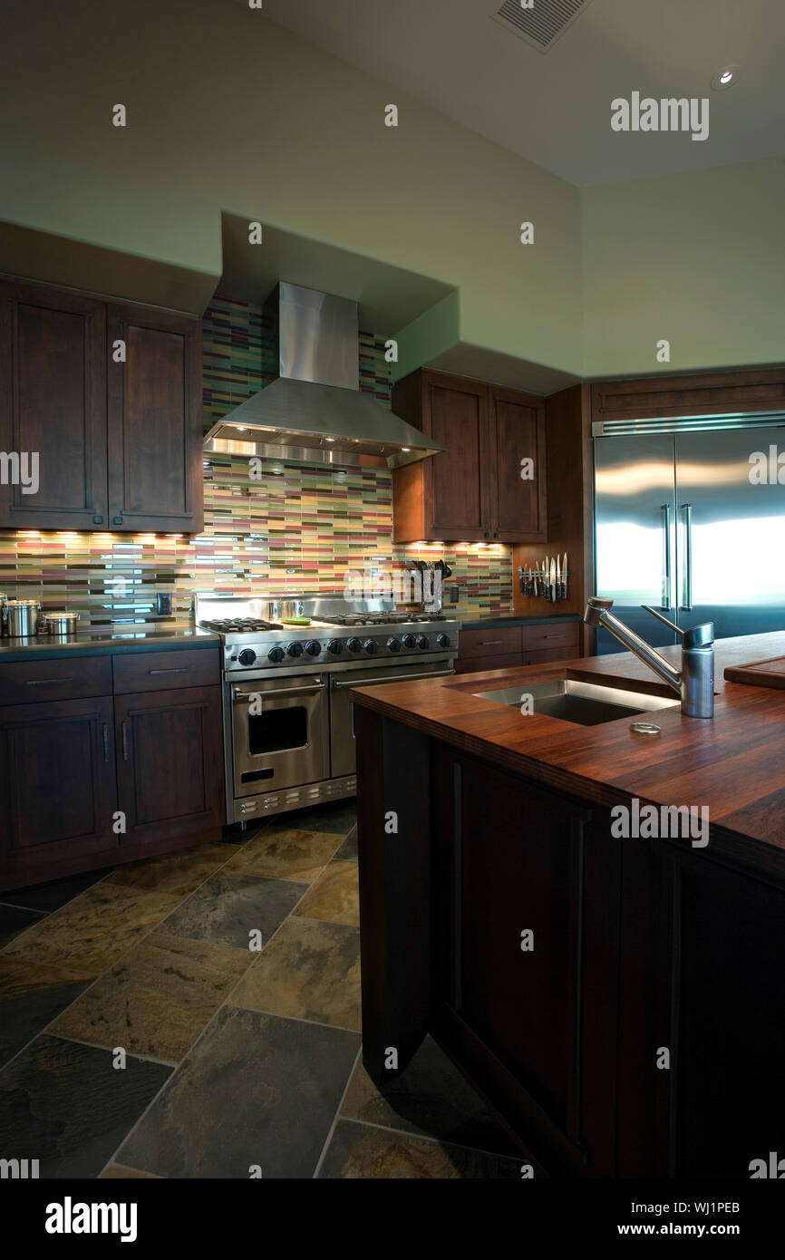 View of a modern kitchen in a house Stock Photo - Alamy