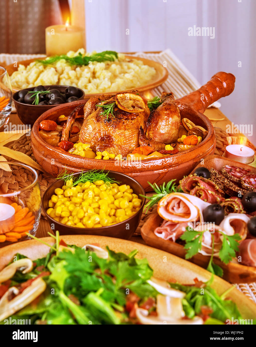 Festive Thanksgiving Table Traditional Autumn Holiday Oven Baked